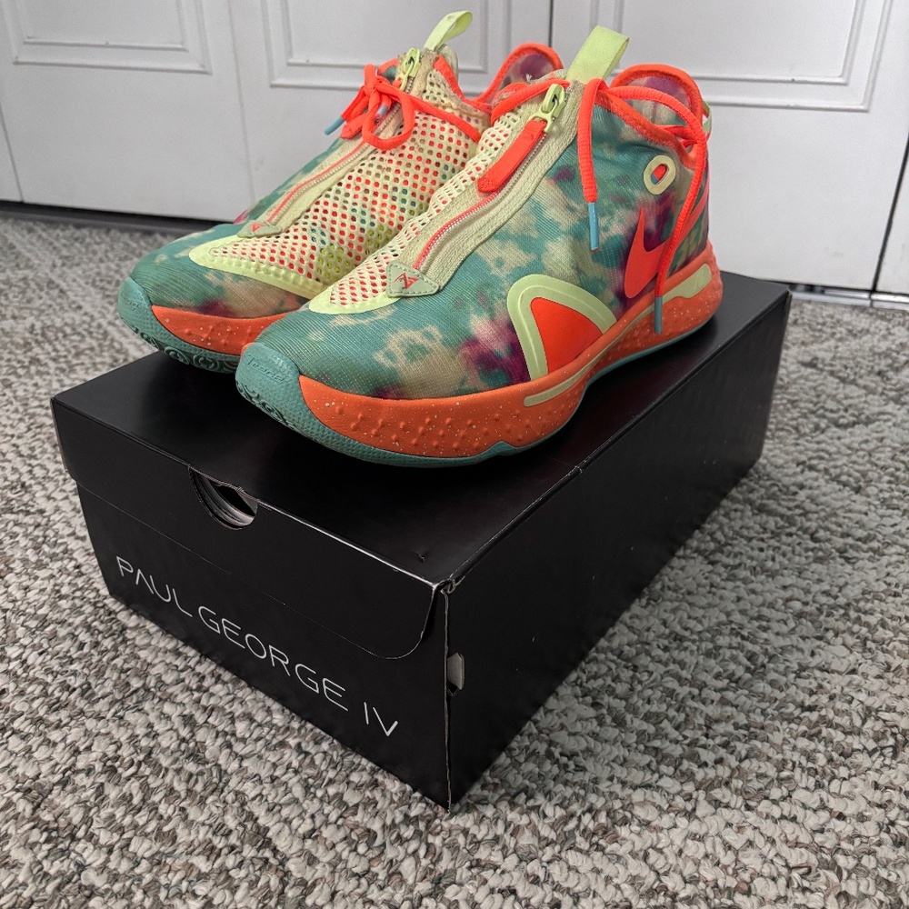 Nike Paul George IV Teal Orange Neon Athletic Shoes